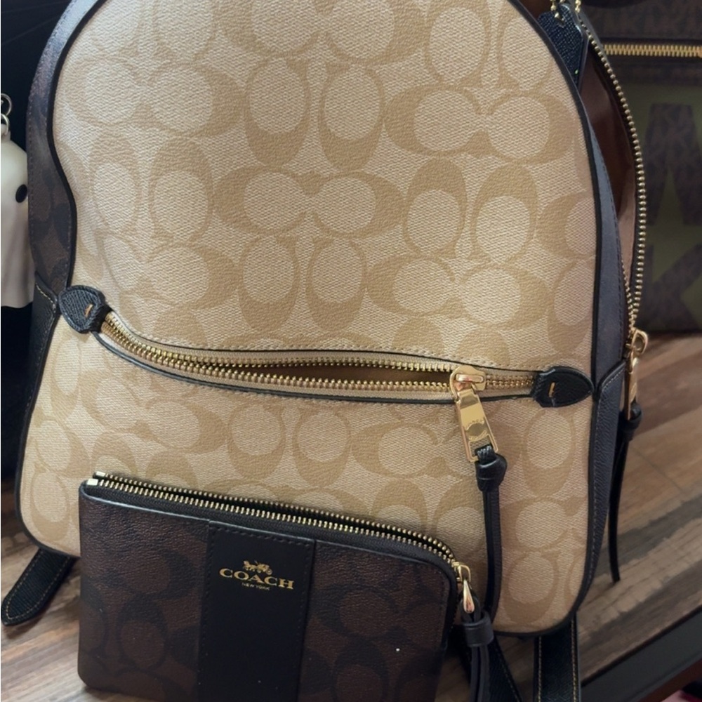 Coach Beige and Dark Brown Women's Backpack